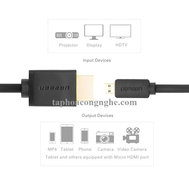 Ugreen 30104 3M màu Đen Cáp chuyển đổi Micro HDMI sang HDMI thuần đồng HD127 30030104